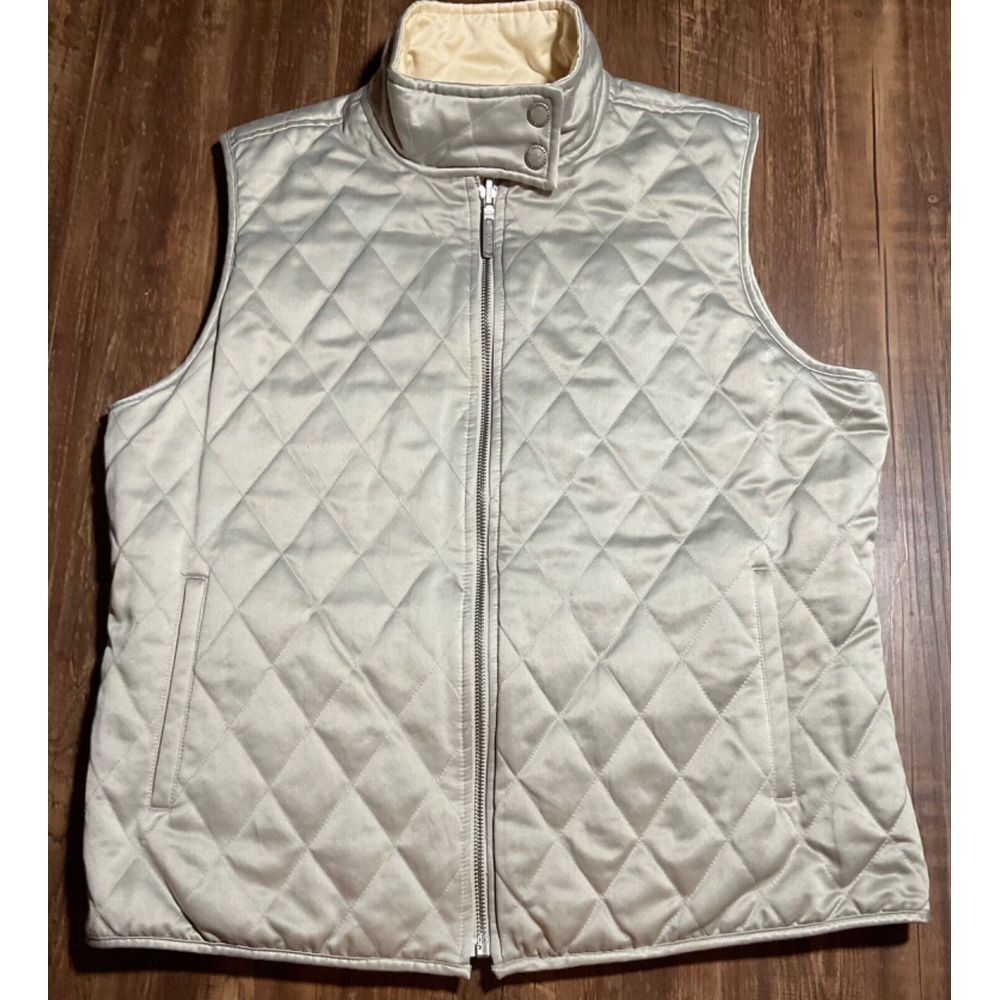 Lauren Ralph Lauren Vest Womens Sz M Gray Beige Reversible Quilted
